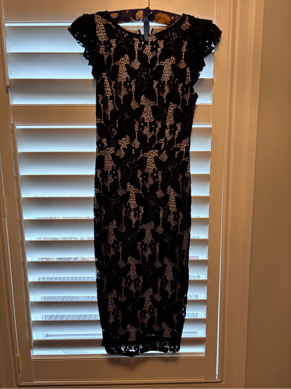 2 for $25- Black Lace Midi Dress with Nude Lining